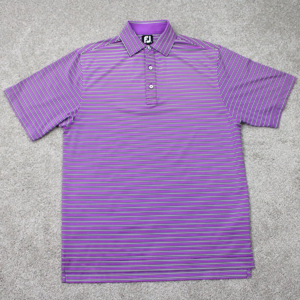 FootJoy Polo Shirt Mens Small Purple Striped Golf Stretch Short Sleeve Pullover‎
